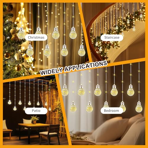 Wishing Ball Curtain Lights LED Window Hanging Lights with Remote, USB Powered Twinkle Globe Fairy String Lights for Wedding Party Bedroom Christmas Indoor Outdoor Decoration (Warm White)