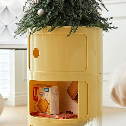3 Tier Round Nightstand with Drawer, Light Yellow Round Side Table Small Plastic Storage End Table for Bedroom, Living Room, Bathroom - color: Light Yellow