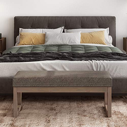 SIMPLIHOME Milltown 44" Wide Tweed Look Rectangle Ottoman in Mink Brown | Contemporary upholstered ottoman bench with a cushioned seat for bedroom seating; fully assembled footstool or footrest. - color: Mink Brown, style: Large Ottoman Bench