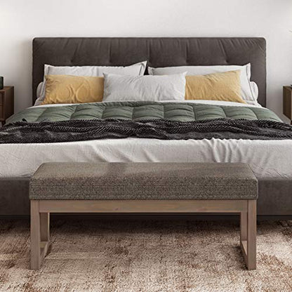 SIMPLIHOME Milltown 44" Wide Tweed Look Rectangle Ottoman in Mink Brown | Contemporary upholstered ottoman bench with a cushioned seat for bedroom seating; fully assembled footstool or footrest. - color: Mink Brown, style: Large Ottoman Bench
