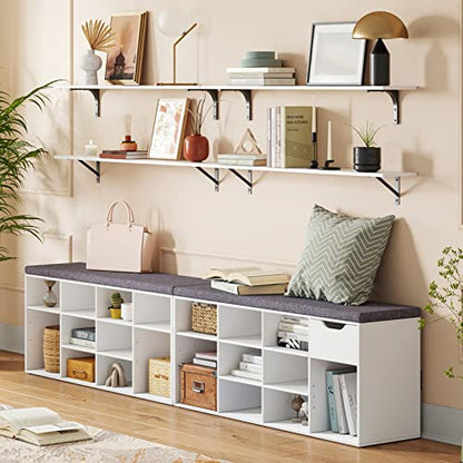 Long Wall Shelves, 39.4Inch Wooden Wall Mounted Shelves, Set of 2 | Large Floating Book Shelf, Metal Bracket, Easy Assembly, Max Load 33lbs, Wall Storage Ledges, Bedroom/Bathroom/Kitchen, White - color: White, size: 39.4 Inch