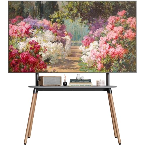 4-Leg Easel TV Stand for 49-86" TVs, 110 lbs, Black | Height-adjustable floor TV stand, storage shelf, cable management and protective pads for living room, office or school - color: Black, size: 49–86 Inch TVs