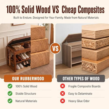 Shoe Storage Bench Shoe Rack Bench with Storage 2 Tier Wooden Shoe Rack | Solid wood shoe bench flip-top storage cushioned seat weight capacity of 550 lb side hooks walnut finish 31.5" W - size: 31.5"