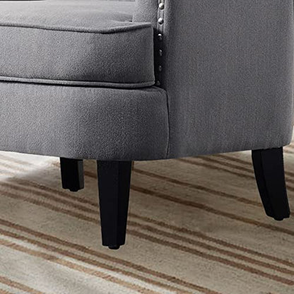 Rosevara Atlas Mid-Century Modern Upholstered Lounge Arm Chair - Tufted Accent Chair with Soft Cushion for Small Spaces - color: Velvet Dove Gray
