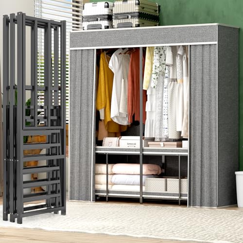 Umeiga Heavy Duty Portable Closet with Cover 1200Ibs Foldable Covered Clothes Rack for Hanging Armoire Wardrobe Closet System Freestanding Coat Storage Garment Racks 71" W x 71" H x 20" D - size: 71" Wide