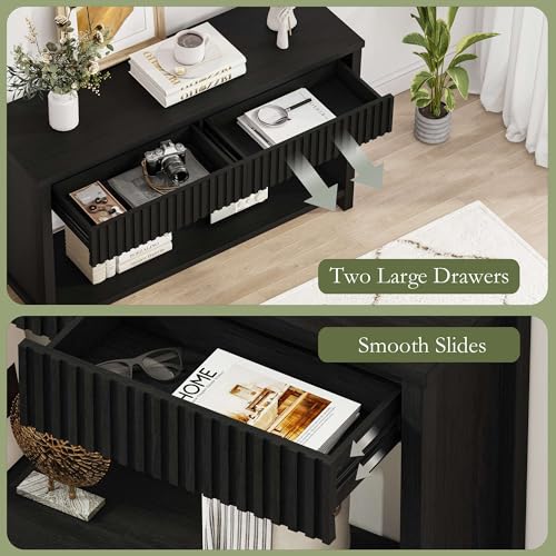 Wood Console Table for Entryway, 47In Entryway Table with Storage, Narrow Sofa Tables with Drawers, Modern Black Couch Tables for Living Room, Black Oak - color: Black Oak