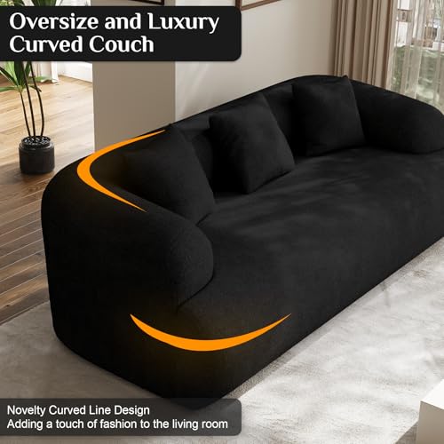 91" Boneless Couch,Cloud Couch,Chenille Curved Sofa with 3 Seater and 3 Pillows, Modern Compression Sofa for Living Room, Bedroom and Apartment, No Assembly Required, Black - color: Black, size: 91''