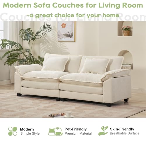 86" Modular Sectional Sofa, Comfy Loveseat Deep Cloud Couch | Couches for Living Room, Modular Couch, Deep and Wide Seat, Chenille Sofa Sleeper with Throw Pillows, Beige White - color: Beige White, size: 86 Inch