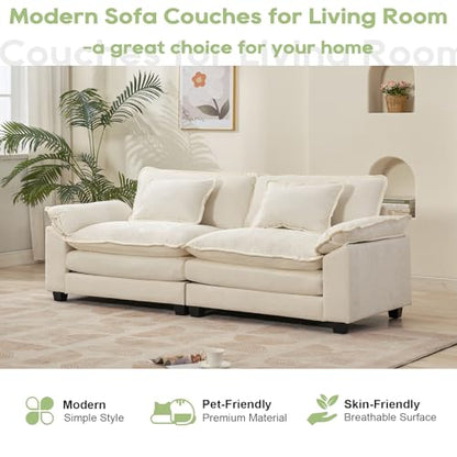 86" Modular Sectional Sofa, Comfy Loveseat Deep Cloud Couch | Couches for Living Room, Modular Couch, Deep and Wide Seat, Chenille Sofa Sleeper with Throw Pillows, Beige White - color: Beige White, size: 86 Inch