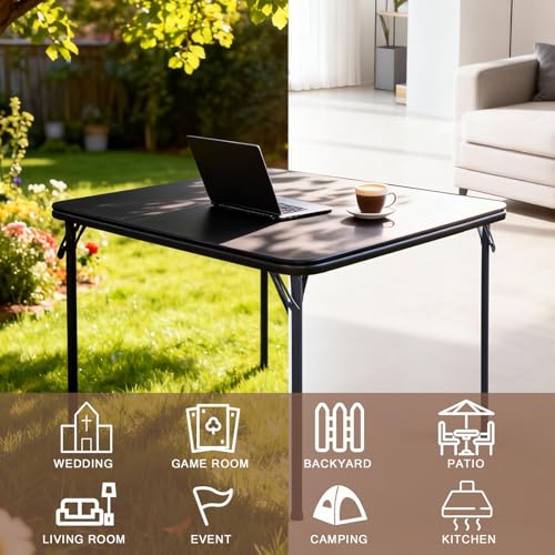 Square Folding Table 32x32 Small Card Table Foldable - Black | Vinyl Top Padded Table with Collapsible Leg for Dining Mahjong Bridge 4 Players - Wheelchair Accessible - color: Black