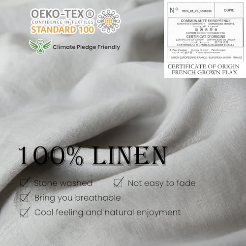 Simple&Opulence 100% Linen Duvet Cover Set with Embroidery Border Washed - 3 Pieces (1 Duvet Cover with 2 Pillow Shams) with Button Closure Soft Breathable Farmhouse - Light Grey, Full Size - color: Light Grey, size: Full