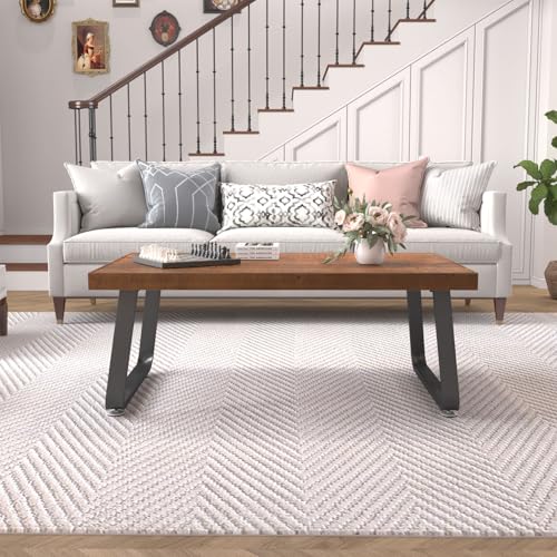 Rustic Coffee Table, Industrial Solid Wooden Tea Table,39 Inch | Farmhouse Real Wood Center Coffee Table, Modern Minimalist Rectangle Cocktail Table - size: 39 inch