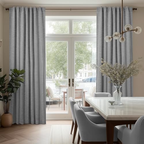 Deconovo Faux Linen 100% Blackout Curtains with Hidden Tabs & Pleat Tape, Tiebacks Included, Thermal Insulated Noise-Reducing Drapes for Bedroom & Living Room, Light Grey, 50W x 96L, 2 Panels - color: Linen Total Blackout - Grey, size: 50"W x 96"L (Pack o