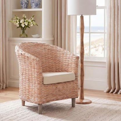 Safavieh Home Omni 18-inch Natural White Wash Rattan Barrel Chair - color: Natural White Wash / White