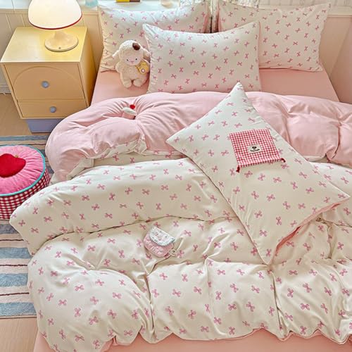 Pink Bow Full Size Duvet Cover | Cute Pink Bow Duvet Cover Set Made of Soft Washable Microfiber with Zipper Closure, Includes 2 Pillowcases - color: Abstract Bow-02, size: Full(No Comforter)