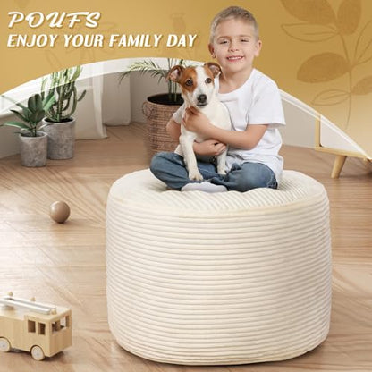 Round Ottoman Foot Rest Pouf for Living Room Couch - Soft Plush Hassock - color: Beige