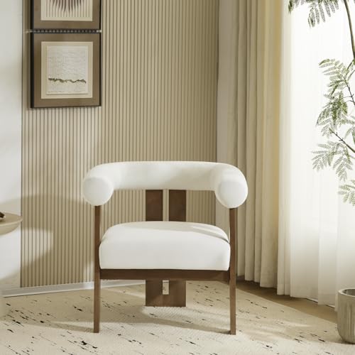 Christopher Knight Home Modern Velvet Upholstered Accent Chair for Living Room, Home Office, Apartment, Arm Chair with Curve Backrest and Birch Wood Legs, Three Legs Structure, White and Brown - color: White and Brown