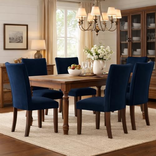 HomePop Parsons Classic Upholstered Accent Dining Chair, Set of 2, Navy Velvet - color: Navy Velvet, style: Pack of 2
