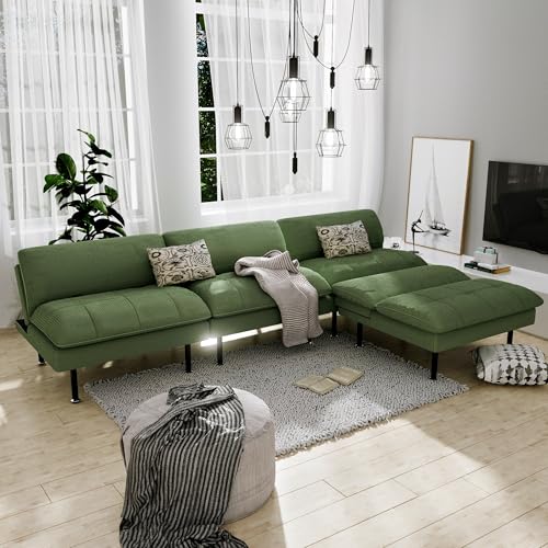 Ribilake 2 Sets 70" Futon Sofa Bed, 4 in 1 Multi-Function Couch Sleeper with Adjustable Backrest, Modern Convertible Futon, Recliner Small Loveseat for Living Room, Green - color: Green, size: 2 Sets