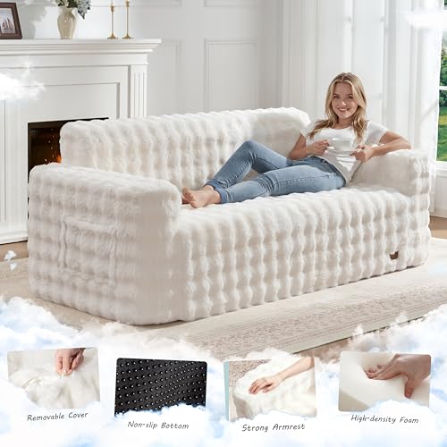 ZurNesfure Sofa Couch 3-Seater Boneless Sofa with Pillow White,3-Seater | No Assembly Need, Modern Couch with deep seat and Washable Cover Cloud Sofa for Living Room Bedroom Apartment - color: Bubble White, size: 3-seater