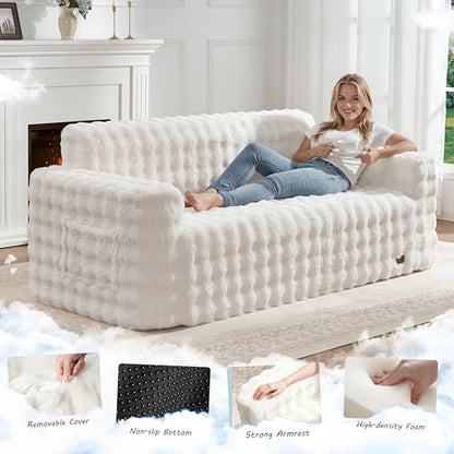 ZurNesfure Sofa Couch 3-Seater Boneless Sofa with Pillow White,3-Seater | No Assembly Need, Modern Couch with deep seat and Washable Cover Cloud Sofa for Living Room Bedroom Apartment - color: Bubble White, size: 3-seater