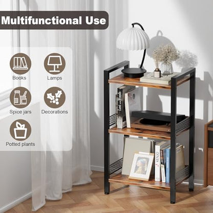 3-Tier Book Shelf, Bookcase with a Back Panel, Storage Shelves for Bedroom, Living Room & Home Storage (Brown Black) - color: Brown Black