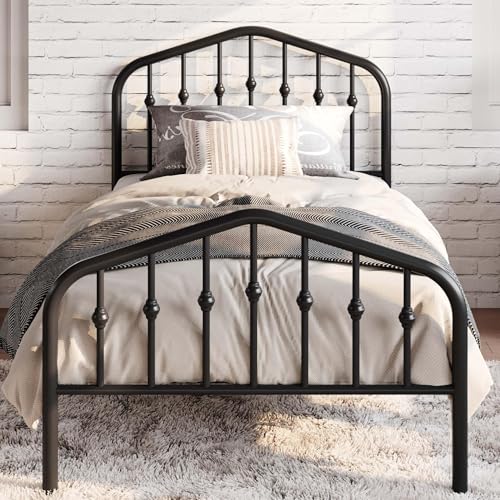 SHA CERLIN Twin Size Metal Bed Frame with Wrought Iron-Art Headboard, Black | Victorian Style Metal Platform Bed Frame, Wrought Iron-Art Headboard and Footboard, Under-Bed Storage, No Box Spring Needed - color: Black, size: Twin