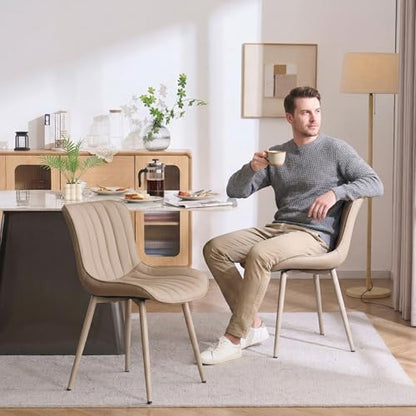 YOUNUOKE Dining Chairs Set of 2 Mid-Century Modern Kitchen Chairs Khaki | Faux leather upholstered with Back, fits dining living waiting room guest reception. Waterproof easy to clean assemble, 300lb - color: All Khaki