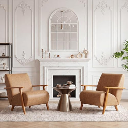 Home Accent Chair Mid Century Modern Accent Chair with Wood Frame, Faux Leather Upholstered Armchair, Reading Chair, for Living Room, Bedroom,Office,Comfy Guest Waiting Room Chairs Brown - color: Brown, size: Faux Leather