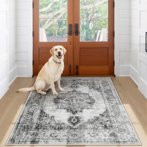 Area Rug 3x5 Vintage Rug: Washable Indoor Medallion Rug Low Pile Distressed Floor Carpet Retro Accent Doormat for Bedroom Bathroom Hallway Kitchen Home Office(Black, 3'x5') - color: Black, size: 3' x 5' (Rectangular)