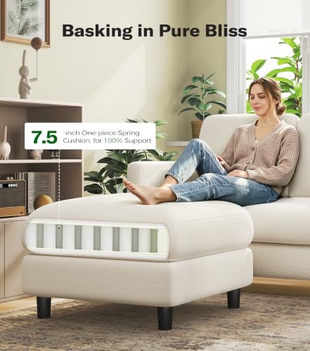 Welzona Loveseat Sofa with Ottoman, 51" Small L Shaped Teddy Couch Sofa | Comfy Teddy Fabric, Tool-free Setup, Washable Covers, All-wood Couch Sets for Living Room, Bedroom, Small Spaces, Beige - color: Beige, size: loveseat & ottoman