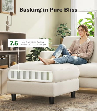 Welzona Loveseat Sofa with Ottoman, 51" Small L Shaped Teddy Couch Sofa | Comfy Teddy Fabric, Tool-free Setup, Washable Covers, All-wood Couch Sets for Living Room, Bedroom, Small Spaces, Beige - color: Beige, size: loveseat & ottoman
