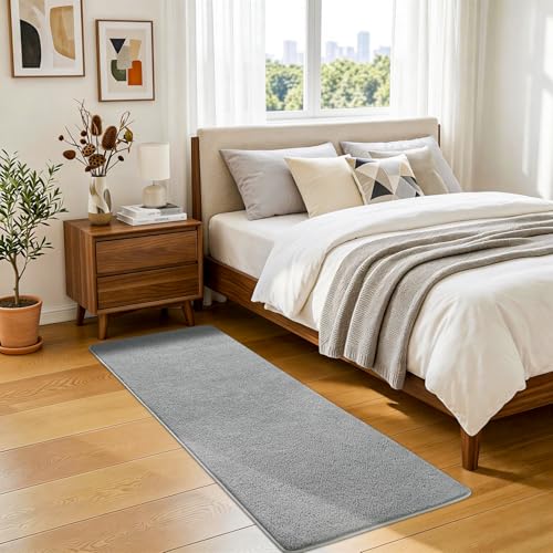 BENRON Soft Runner Rugs for Bedroom Hallway 2x6, Non Slip Washable, Grey | Minimalist, Low Pile, Long Runners for Kitchen Laundry Dorm, Kids Room - color: Grey, size: 2' x 6' (Runner)