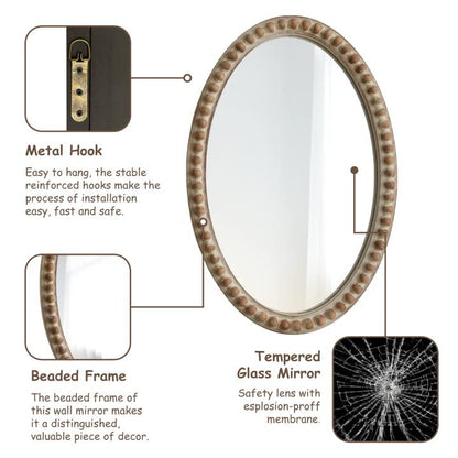 COZAYH Distressed Wood Frame Accent Mirror, Rustic Farmhouse Style Decorative Wall Mirror (Oval) - size: 20"L x 1"W