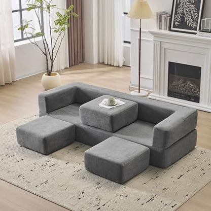 Detachable Combinable Reclinable Modular Sofa, Dual Purpose Lazy Sofa Bed for Small Apartments Rental Homes Living Room Bedroom (Grey) - color: Grey