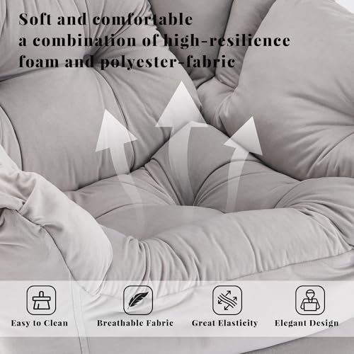 Lazy Chair with Ottoman, Comfy Reading Chair, Grey | Cushioned Seat with Foldable Ottoman and Side Pocket, Lounge Chair for Bedroom, Living Room, Dorm and Small Spaces - color: Grey