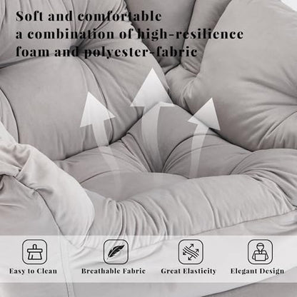 Lazy Chair with Ottoman, Comfy Reading Chair, Grey | Cushioned Seat with Foldable Ottoman and Side Pocket, Lounge Chair for Bedroom, Living Room, Dorm and Small Spaces - color: Grey