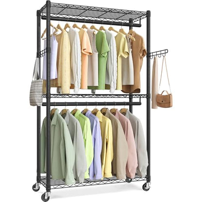 SONGMICS Clothing Rack, Heavy-Duty Garment Rack, Adjustable Storage Shelves | Freestanding Portable Wardrobe Closet, Hanging Rails, Ink Black, DALTEN Collection ULGR413B01 - size: 35.4"W x 78.3"H, style: Without Fabric Cover
