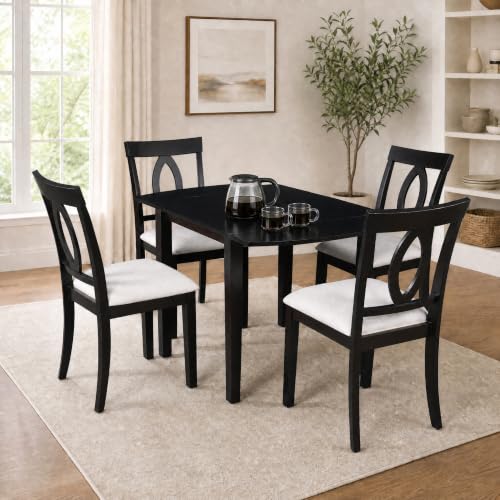RuiSiSi 3-Piece Drop Leaf Dining Table Set, Wood Extendable Kitchen Table Set with 2 Upholstered Chairs, Small Space Dining Set for 2 People, Beige+Dark Brown - color: Beige+dark Brown, size: 3 Piece