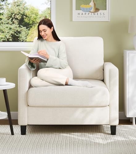 Welzona Sofa Accent Chair, 33" Reading Chair, Comfy Teddy Arm Chairs | Comfy Teddy Fabric, Tool-free Setup, Washable Covers, All-wood Couch Chairs for Living Room, Bedroom, Reading Nook, Beige - color: Beige, size: Standard