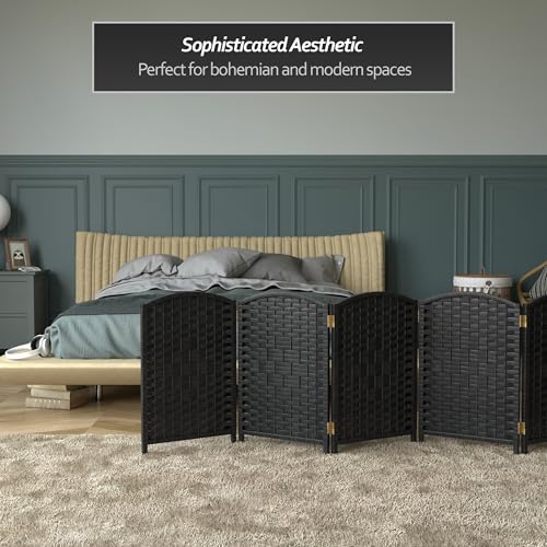 Red Lantern 2 ft. Short Diamond Weave Fiber Folding Screen - Black - 8 Panel - color: Black, size: 8 Panel