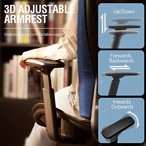 Mesh Office Chair,Ergonomic Computer Desk Chair,Sturdy Task Chair- Adjustable Lumbar Support & Armrests,Tilt Function,Comfort Wide Seat,Swivel Home Office Chair (Blue) - color: Blue