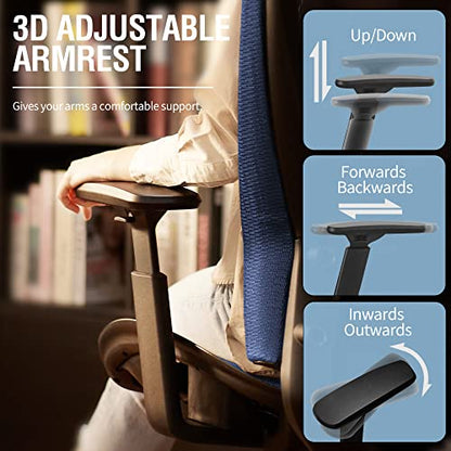 Mesh Office Chair,Ergonomic Computer Desk Chair,Sturdy Task Chair- Adjustable Lumbar Support & Armrests,Tilt Function,Comfort Wide Seat,Swivel Home Office Chair (Blue) - color: Blue