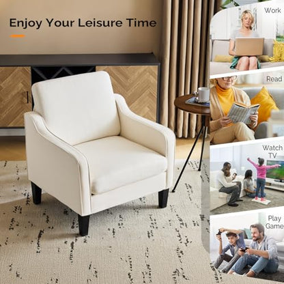 VINGLI Mid Century Modern Accent Chair, Beige Fabric Accent Chairs for Living Room Upholstered Armchair Sofa with Scooped Arms for Bedroom, Apartment, Studio, Office, Waiting Room - color: Beige