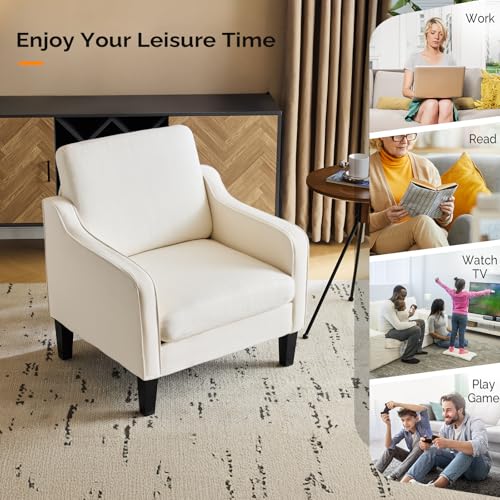 VINGLI Beige Accent Chairs for Living Room, Line Comfy Upholstered Chair Mid Century Modern Armchair for Bedroom, Home Office, Small Spaces, Apartment - color: Beige