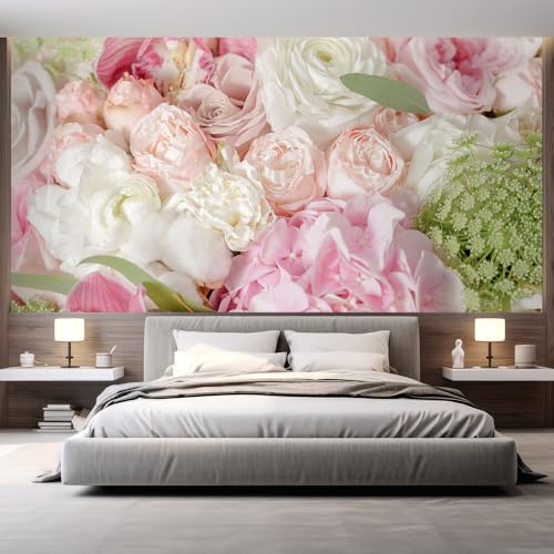 wall26 Wall Sticker/Wall Mural White Pink Multicolor Rose Flowers Nature Wilderness Photography, Not Peel and Stick, Non-Woven Wallpaper Decorative for Bedroom, Living Room, Office - 48x72 inches - color: W06-2206-irs02, size: 48"x72" Premium Non-woven
