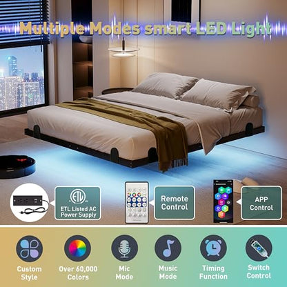 qimamo 10 Inch Floating Full Bed Frame with Smart LED Lights and Charging Station, Modern Metal Full Bed Frame, Easy to Assemble, No Box Spring Needed - size: Full (U.S. Standard), style: Floating Look 10"