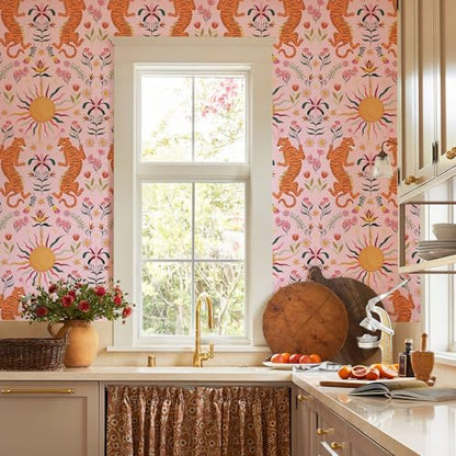 Pink Tiger Peel and Stick Wallpaper - Tropical Tiger Boho Removable Self Adhesive Jungle Animal Wall Paper for Bedroom, Living Room, Nursery Waterproof DIY Wall Decor (17.3" x 240") | Waterproof Removable Self Adhesive Wallpaper, Boho Jungle Animal Contac