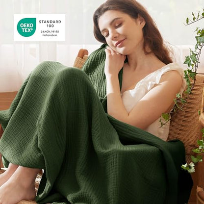 Bedsure 100% Cotton Muslin Throw Blanket Twin XL for Bed - 4-Layer Breathable and Lightweight Soft Gauze Muslin Blankets for Adults, Thin Summer Blanket for College Dorm, Olive Green, 66x90 Inches | Lightweight, Breathable, Soft Gauze Summer Twin Blankets
