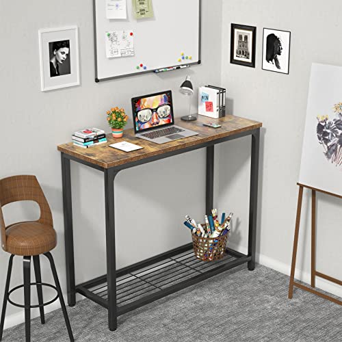 Ecoprsio Small Console Table Sofa Table with Mesh Shelves, 2 Tier Entryway Table Foyer Table for Entryway, Front Hall, Hallway, Sofa, Couch, Living Room, Bar, Kitchen, 32 Inch, Rustic Brown - color: Rustic Brown, style: 2-Tier